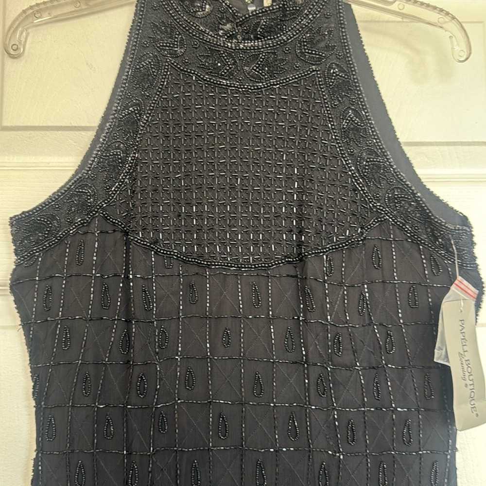 Papell Boutique Black Halter Midi Dress